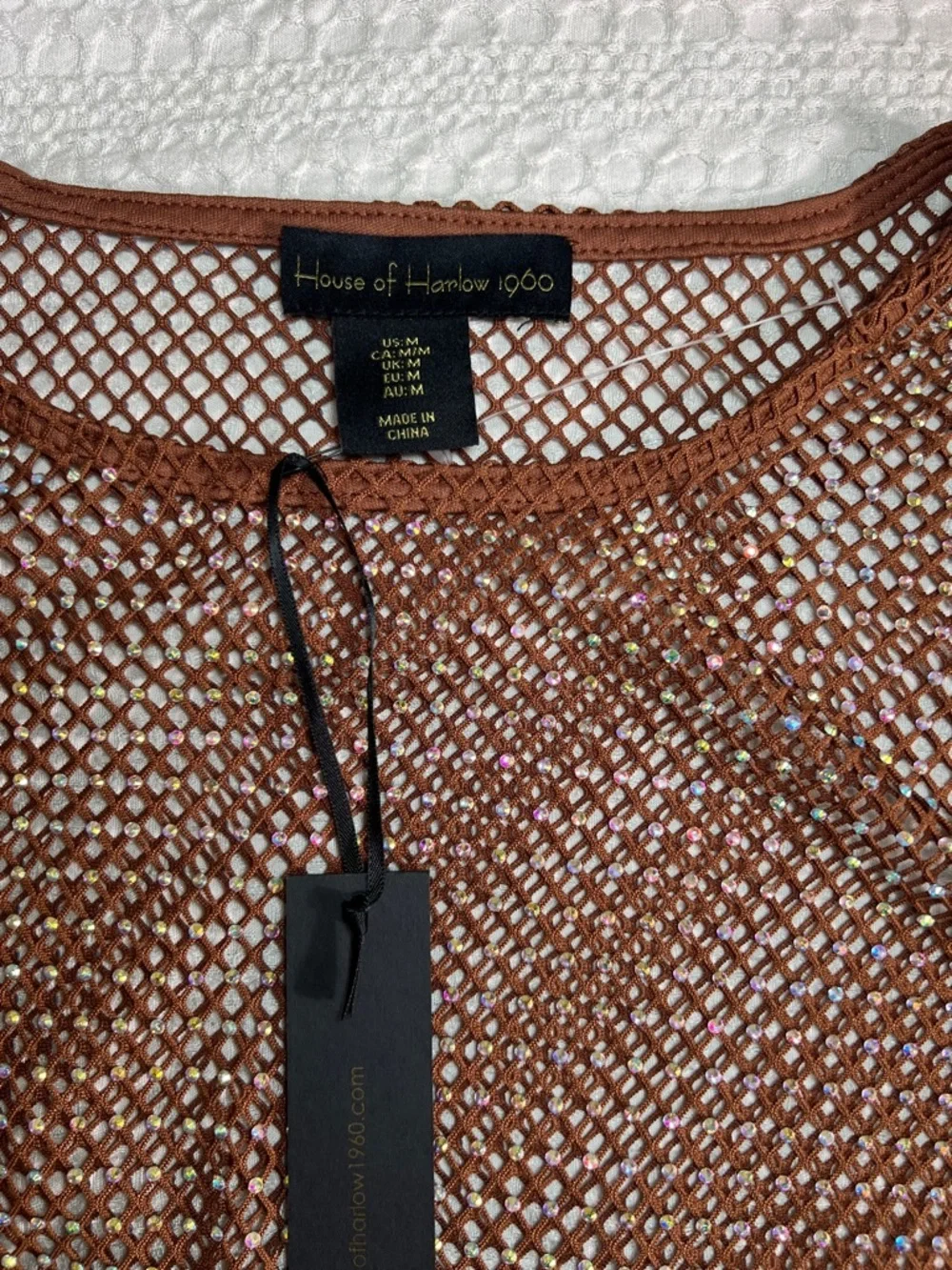 House of Harlow 1960 Brown Mesh Long Sleeve Rhinestone Top size M - Picture 2 of 6